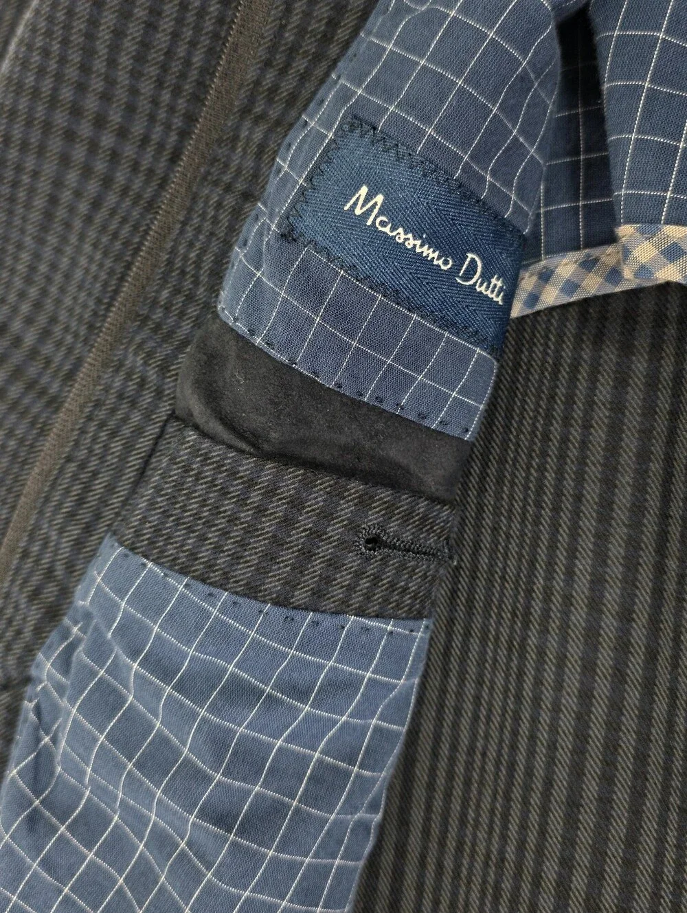 Massimo Dutti Extrafine Cotton Navy Plaid Blazer Sport Coat Men's US 38